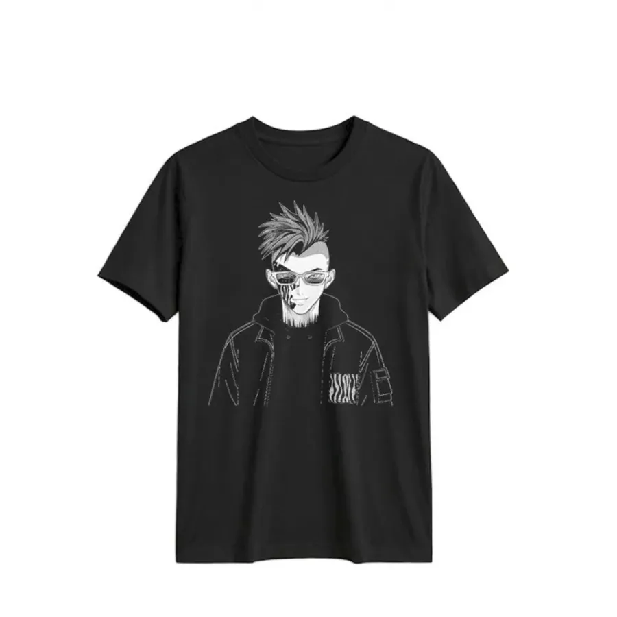 The Loom Tee, black, front print: cyberpunk skull character